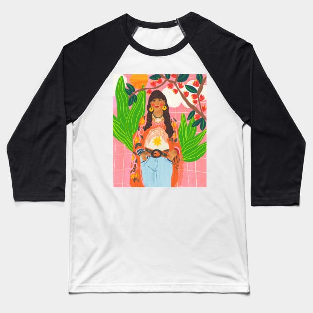 Hippie Girl Baseball T-Shirt by Gigi Rosado